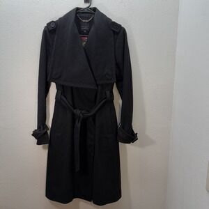 Ted Baker Lorili Size 3 US 8 Black Wool Cashmere Trench Coat Belted Old Money
